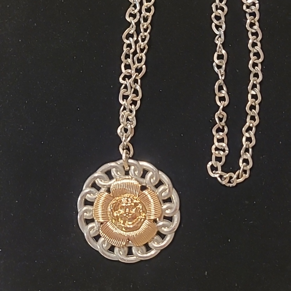Silver-Tone Necklace with Gold Accent Pendant - Women's Jewelry